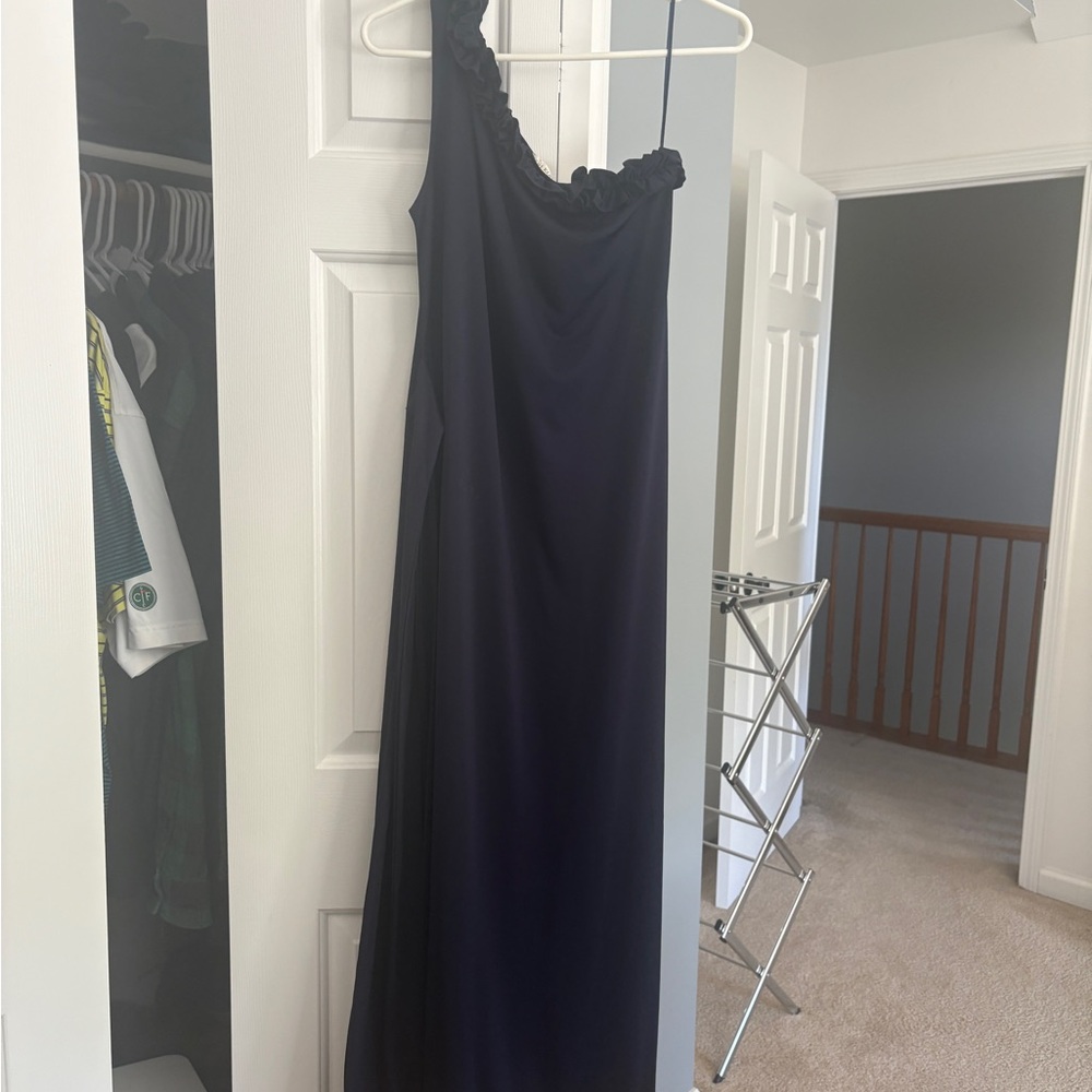 Asymmetrical Blue One-Shoulder Prom Gown